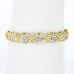 Estate 14k Yellow Gold 2.65 ctw Round Pave Diamond Figure X Hinged Bangle Bracel