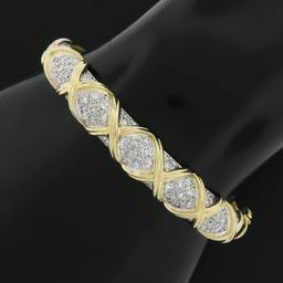 Estate 14k Yellow Gold 2.65 ctw Round Pave Diamond Figure X Hinged Bangle Bracel