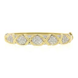 Estate 14k Yellow Gold 2.65 ctw Round Pave Diamond Figure X Hinged Bangle Bracel