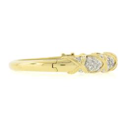 Estate 14k Yellow Gold 2.65 ctw Round Pave Diamond Figure X Hinged Bangle Bracel