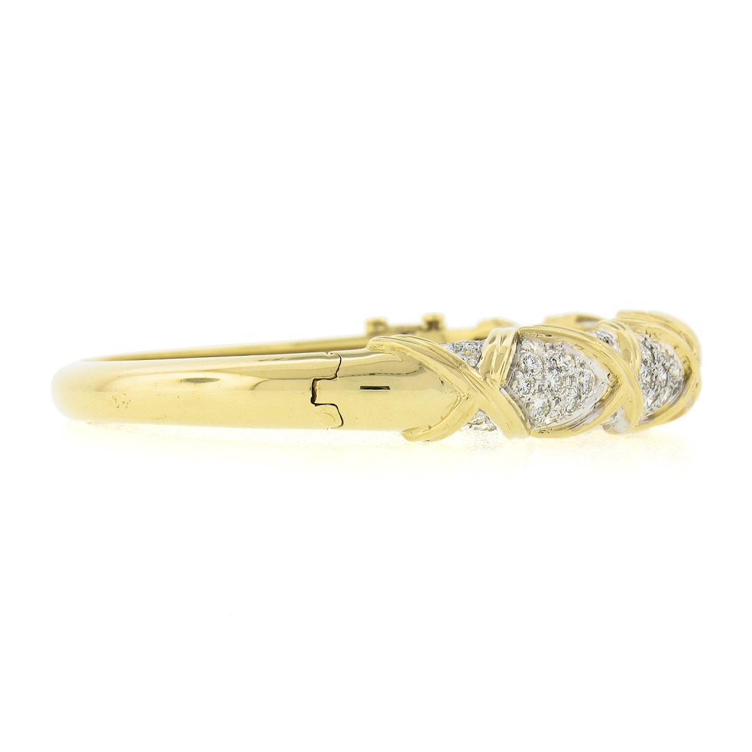 Estate 14k Yellow Gold 2.65 ctw Round Pave Diamond Figure X Hinged Bangle Bracel