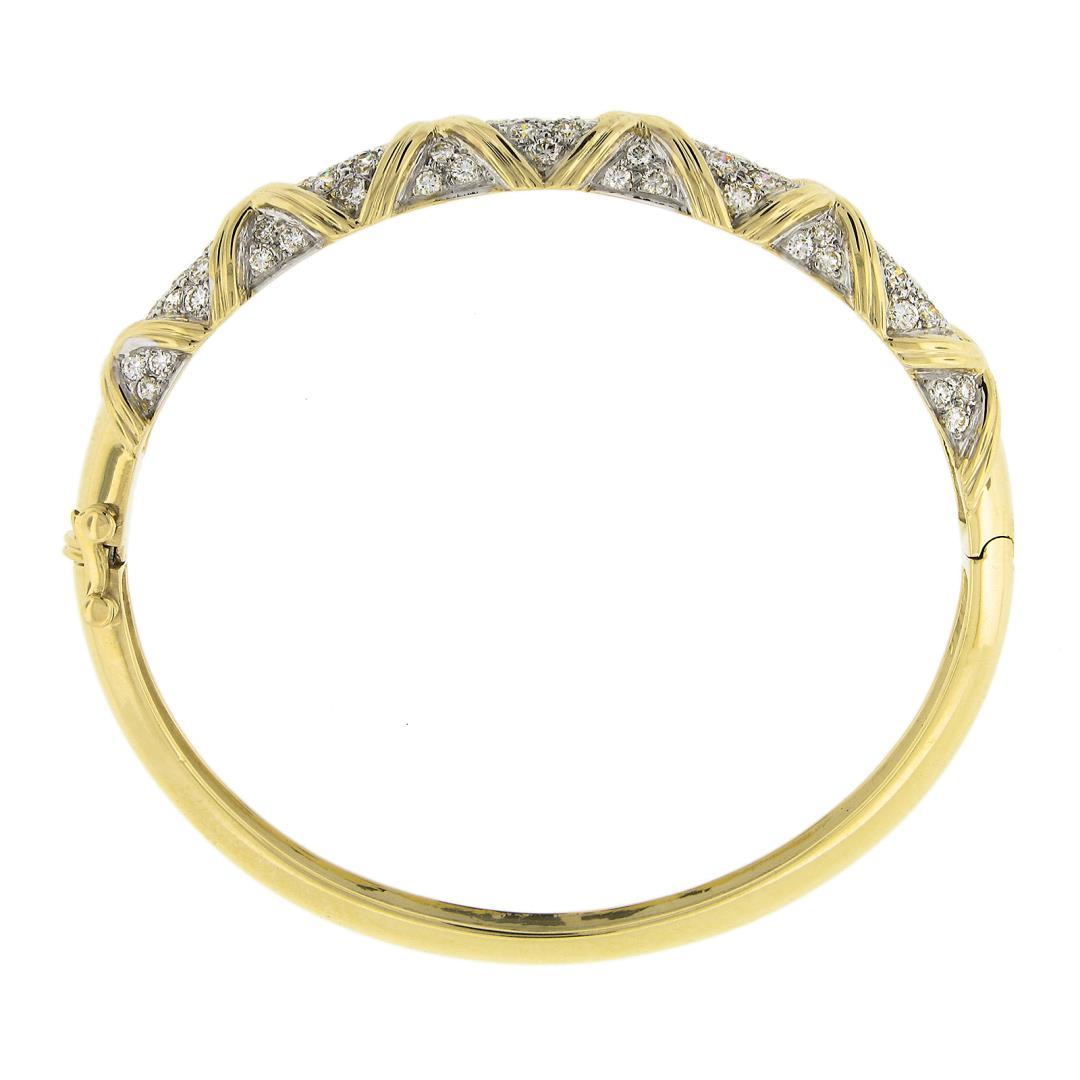 Estate 14k Yellow Gold 2.65 ctw Round Pave Diamond Figure X Hinged Bangle Bracel