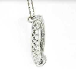 Vintage 14K Gold 1.26 ctw Round Baguette Diamond Large Open Heart Pendant & Chai