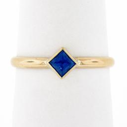 Simple Petite 14k Gold 0.32 ctw Square Step Cut Bezel Set Sapphire Solitaire Rin