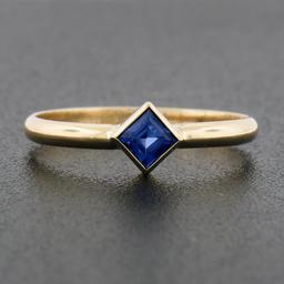 Simple Petite 14k Gold 0.32 ctw Square Step Cut Bezel Set Sapphire Solitaire Rin