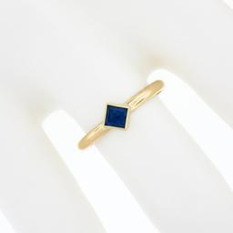 Simple Petite 14k Gold 0.32 ctw Square Step Cut Bezel Set Sapphire Solitaire Rin