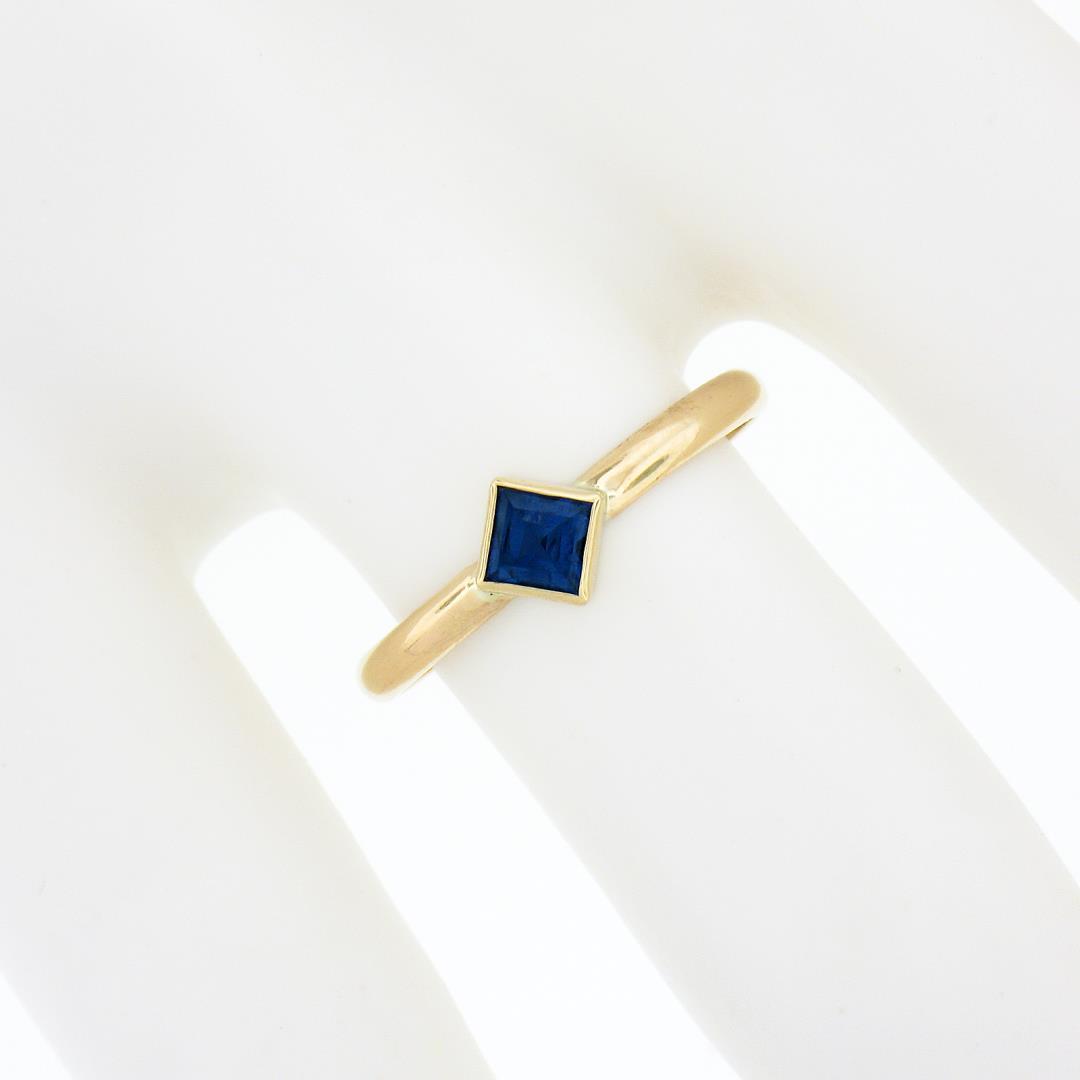 Simple Petite 14k Gold 0.32 ctw Square Step Cut Bezel Set Sapphire Solitaire Rin