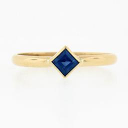 Simple Petite 14k Gold 0.32 ctw Square Step Cut Bezel Set Sapphire Solitaire Rin