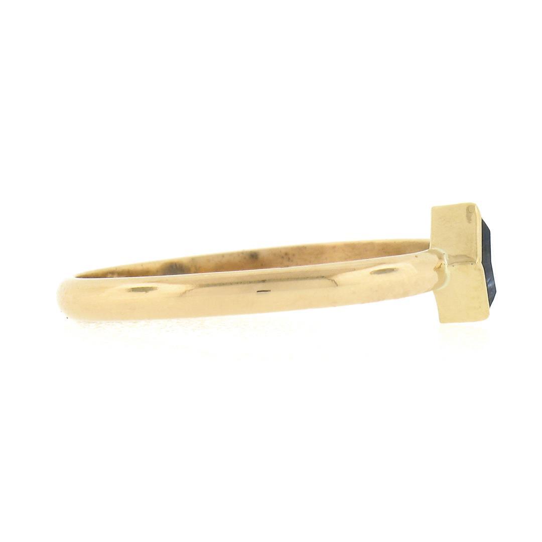 Simple Petite 14k Gold 0.32 ctw Square Step Cut Bezel Set Sapphire Solitaire Rin