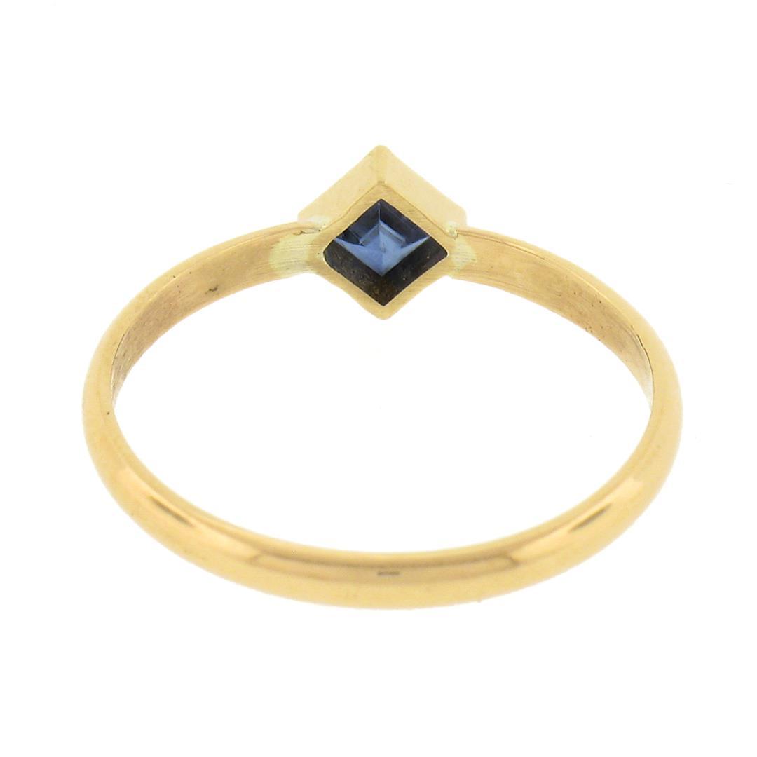 Simple Petite 14k Gold 0.32 ctw Square Step Cut Bezel Set Sapphire Solitaire Rin