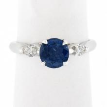 Vintage 14k White Gold 1.28 ctw GIA Round Sapphire & Marquise Diamond Accents Ri
