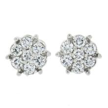 New 14k White Gold 0.55 ctw Round Brilliant Prong Diamond Cluster Stud Earrings