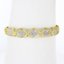 Estate 14k Yellow Gold 2.65 ctw Round Pave Diamond Figure X Hinged Bangle Bracel