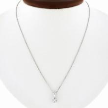 New 14k White Gold 0.56 ctw European Diamond Half Bezel Solitaire Pendant & Chai