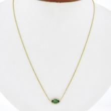 NEW 18k Gold .78 ctw GIA Marquise Emerald Solitaire Diamond Halo Pendant Necklac