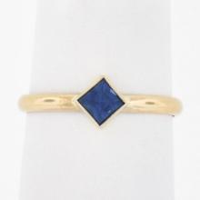 Simple Petite 14k Gold 0.35 ctw Square Step Cut Bezel Set Sapphire Solitaire Rin