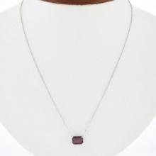 NEW 14k White Gold 1.50 ctw Rectangular Step Cut Garnet Solitaire Pendant Neckla