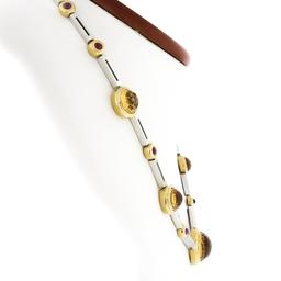 Antonini 18K TT Gold Round Bezel Citrine Diamond Ruby 16.5" Fancy Link Necklace