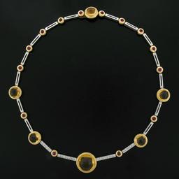 Antonini 18K TT Gold Round Bezel Citrine Diamond Ruby 16.5" Fancy Link Necklace