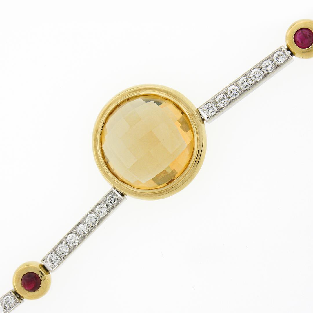 Antonini 18K TT Gold Round Bezel Citrine Diamond Ruby 16.5" Fancy Link Necklace