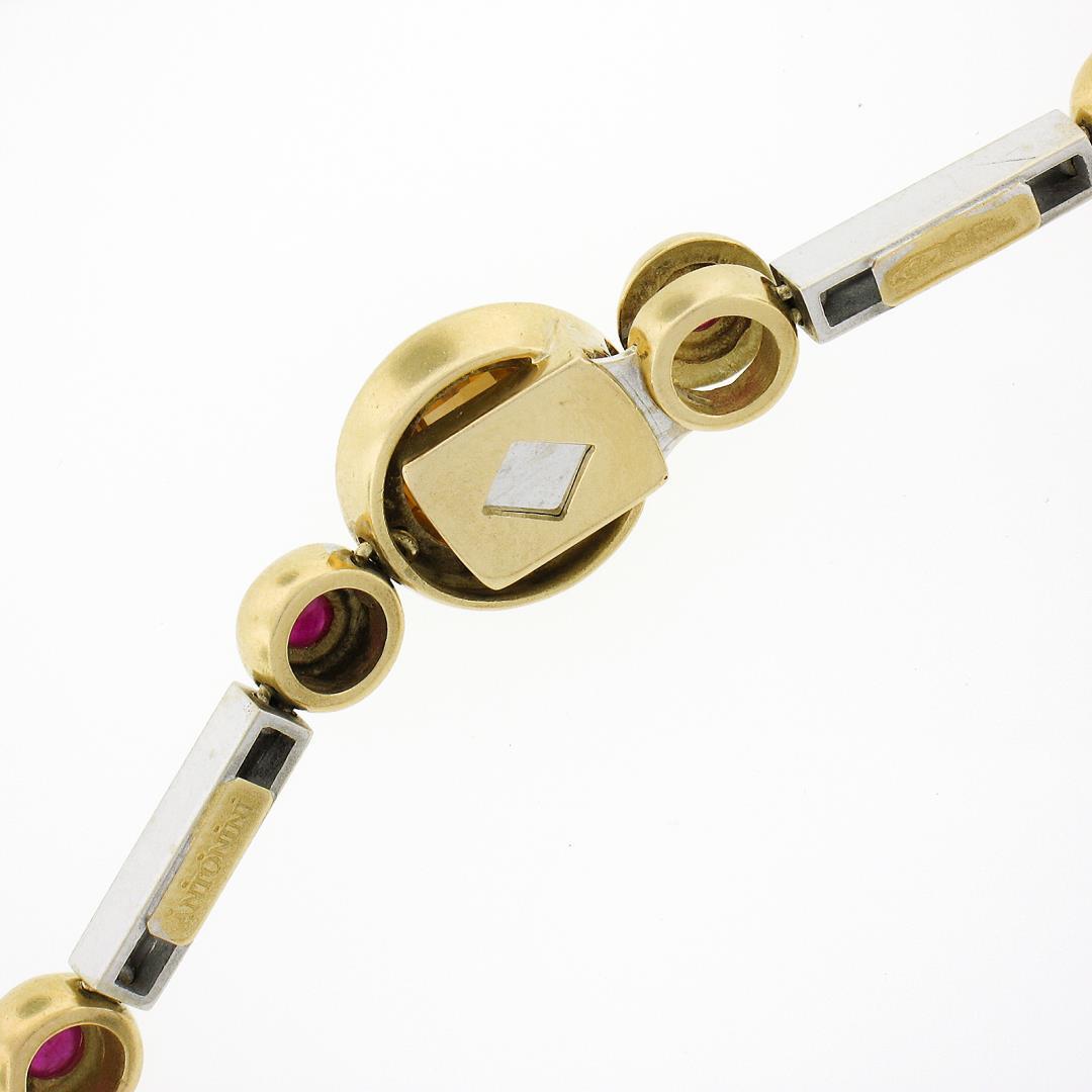 Antonini 18K TT Gold Round Bezel Citrine Diamond Ruby 16.5" Fancy Link Necklace