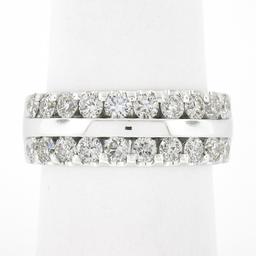 14k White Gold 1.20 ctw Dual Row Round Diamond w/ Polished Center Wide Band Ring