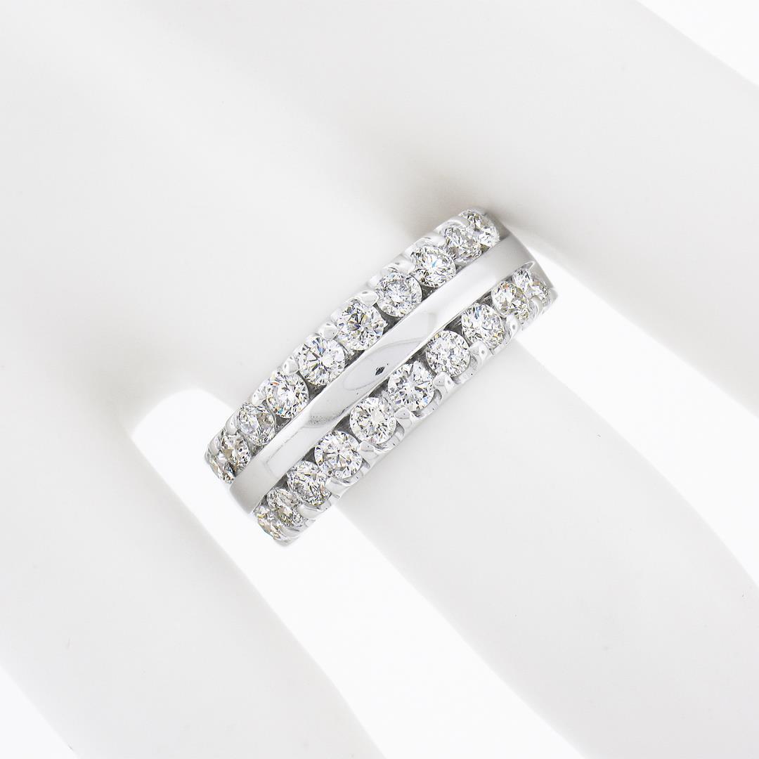 14k White Gold 1.20 ctw Dual Row Round Diamond w/ Polished Center Wide Band Ring