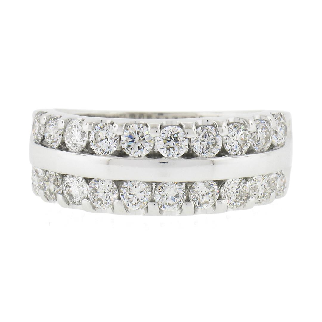 14k White Gold 1.20 ctw Dual Row Round Diamond w/ Polished Center Wide Band Ring