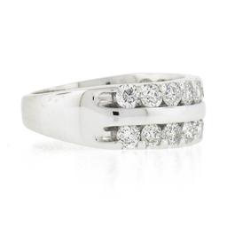 14k White Gold 1.20 ctw Dual Row Round Diamond w/ Polished Center Wide Band Ring