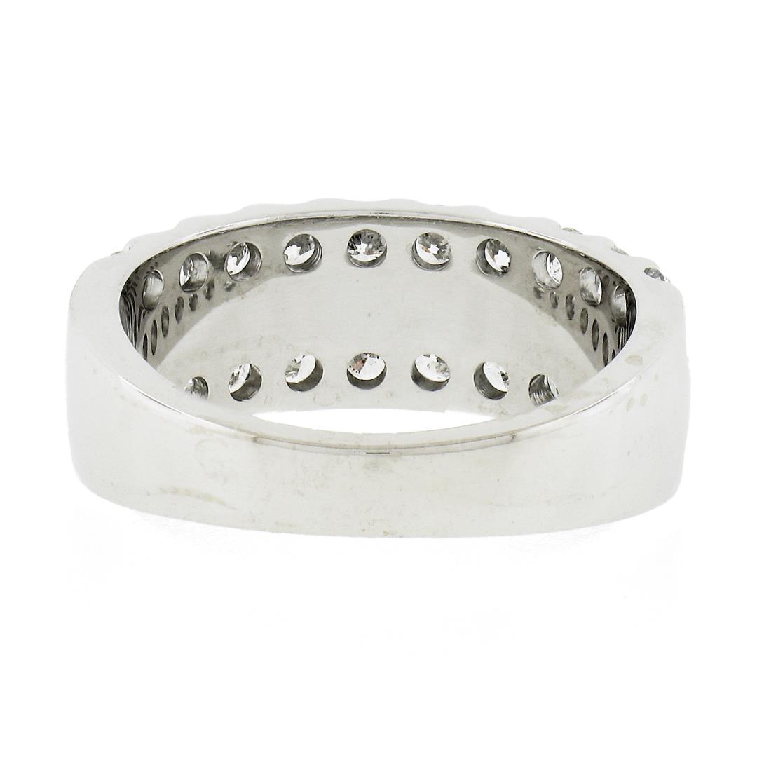 14k White Gold 1.20 ctw Dual Row Round Diamond w/ Polished Center Wide Band Ring