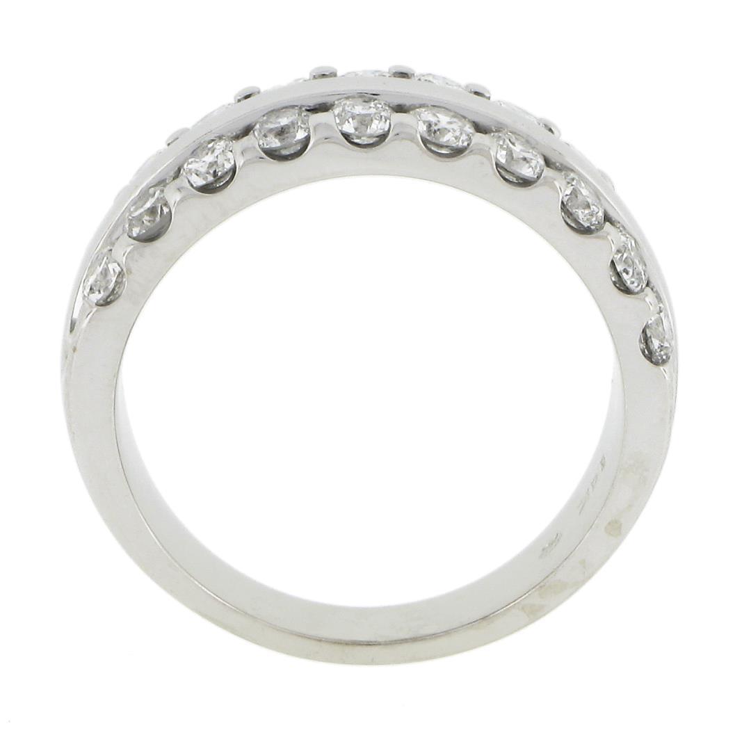 14k White Gold 1.20 ctw Dual Row Round Diamond w/ Polished Center Wide Band Ring