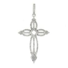 Solid 10k White Gold 0.35 ctw Round Prong Set Diamond Open Work Cross Pendant