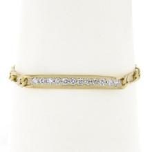 Unisex 14k Yellow Gold 6.75" 0.85 ctw Diamonds ID Figaro Link Chain Bracelet
