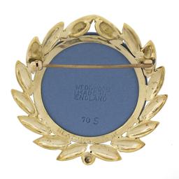 Wedgwood Laurel 10k Gold Textured Circle Wreath Pin Brooch Pendant w/ Jasperwar