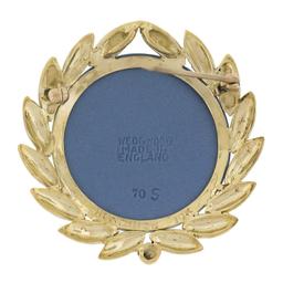 Wedgwood Laurel 10k Gold Textured Circle Wreath Pin Brooch Pendant w/ Jasperwar