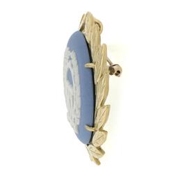 Wedgwood Laurel 10k Gold Textured Circle Wreath Pin Brooch Pendant w/ Jasperwar