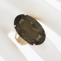 Handmade 14K Rose Gold Large Oval Smoky Quartz Solitaire Wire Work Cocktail Ring
