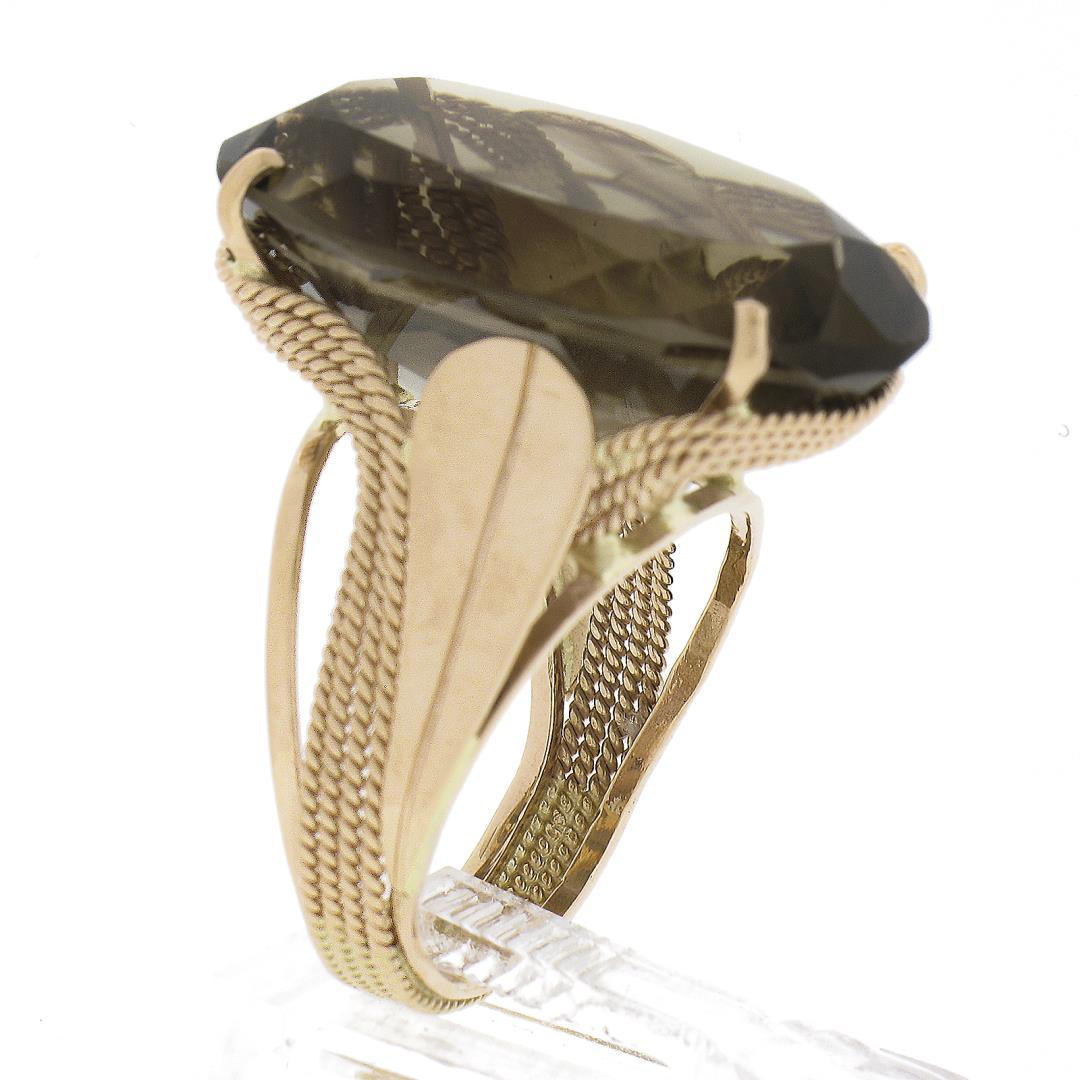 Handmade 14K Rose Gold Large Oval Smoky Quartz Solitaire Wire Work Cocktail Ring