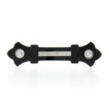 Vintage 14k Gold 1.14 ctw Diamond Carved Black Onyx Fluer De Lis Bar Pin Brooch