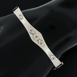 Antique Art Deco 18K TT Gold.37 ctw Diamond Engraved Hinged Open Bangle Bracelet