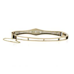 Antique Art Deco 18K TT Gold.37 ctw Diamond Engraved Hinged Open Bangle Bracelet