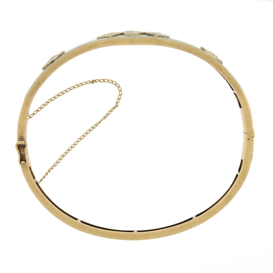 Antique Art Deco 18K TT Gold.37 ctw Diamond Engraved Hinged Open Bangle Bracelet