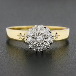 Vintage 18k TT Gold .30 ctw Round Brilliant Pave Diamond High Quality Cluster Ri