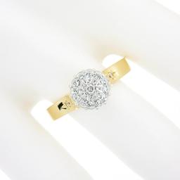 Vintage 18k TT Gold .30 ctw Round Brilliant Pave Diamond High Quality Cluster Ri