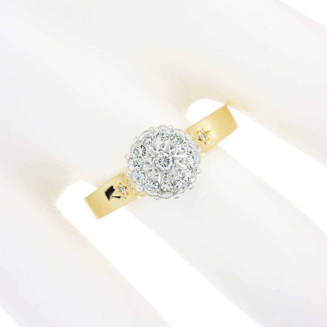 Vintage 18k TT Gold .30 ctw Round Brilliant Pave Diamond High Quality Cluster Ri