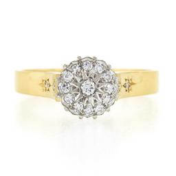 Vintage 18k TT Gold .30 ctw Round Brilliant Pave Diamond High Quality Cluster Ri