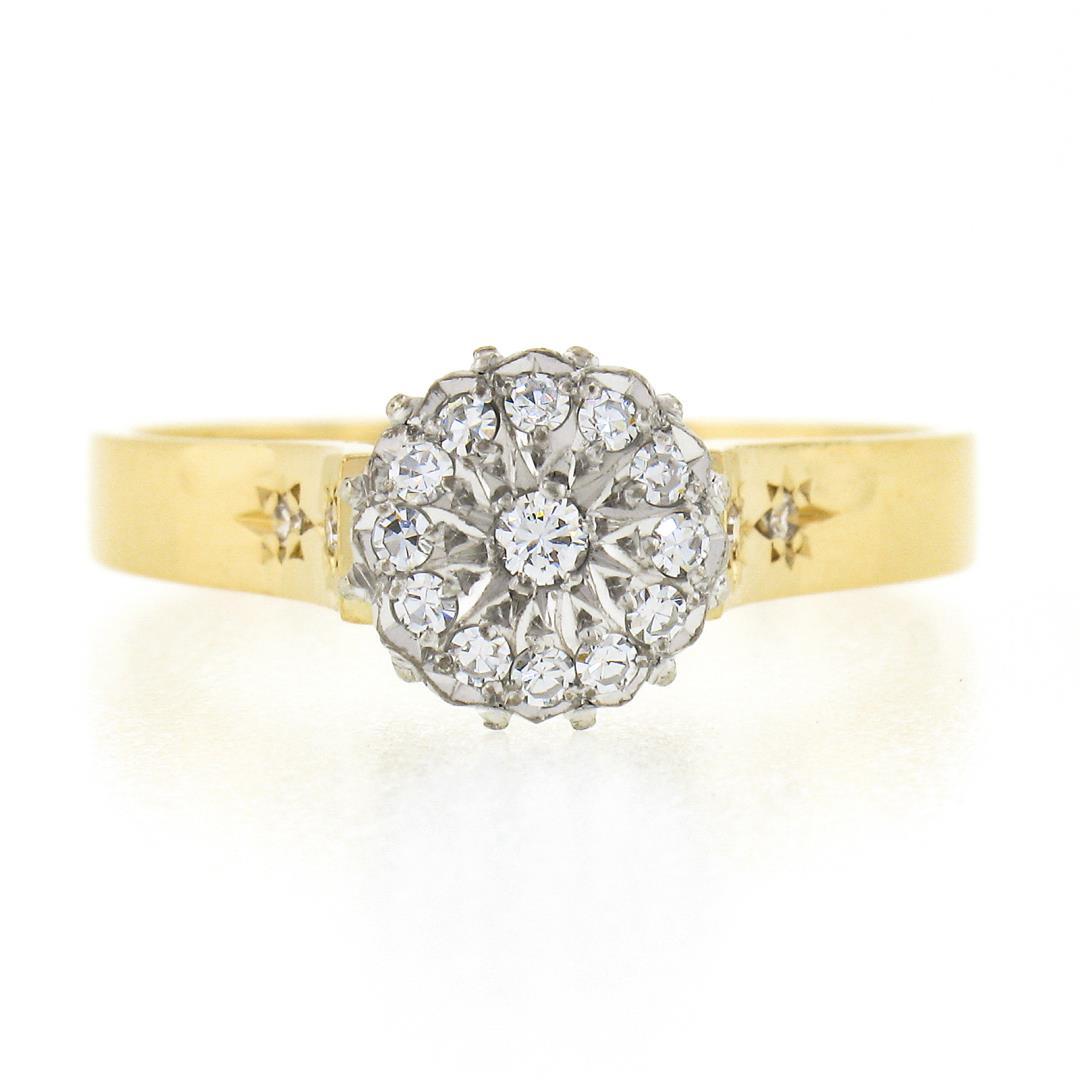 Vintage 18k TT Gold .30 ctw Round Brilliant Pave Diamond High Quality Cluster Ri