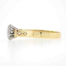 Vintage 18k TT Gold .30 ctw Round Brilliant Pave Diamond High Quality Cluster Ri