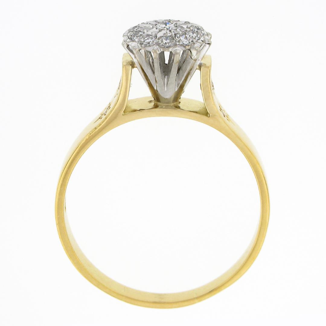 Vintage 18k TT Gold .30 ctw Round Brilliant Pave Diamond High Quality Cluster Ri