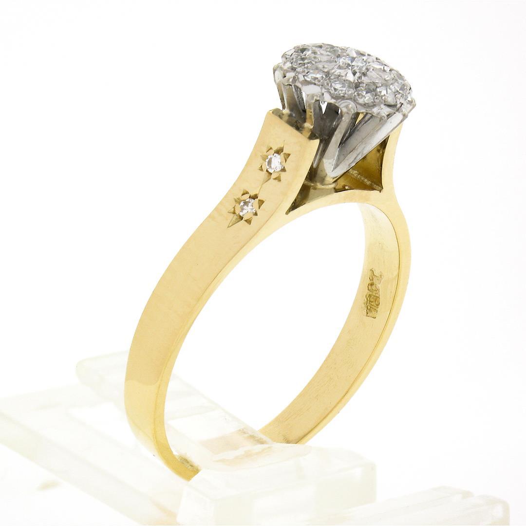 Vintage 18k TT Gold .30 ctw Round Brilliant Pave Diamond High Quality Cluster Ri